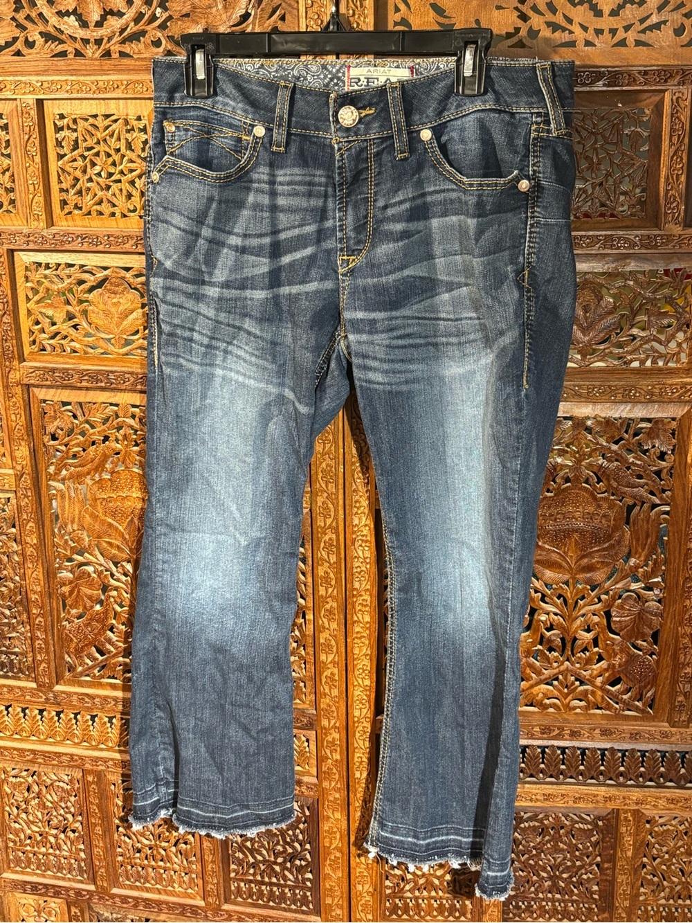 Ariat Women's Dark Blue Cropped Jeans with Faded Whiskering